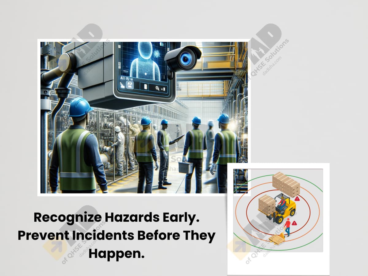 Real-time AI hazard recognition detecting forklift and pedestrian risk in an industrial warehouse