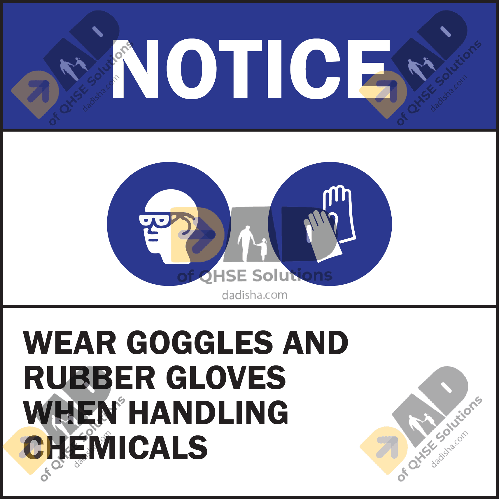 NOTICE WEAR GOGGLES AND RUBBER GLOVES WHEN HANDLING CHEMICALS