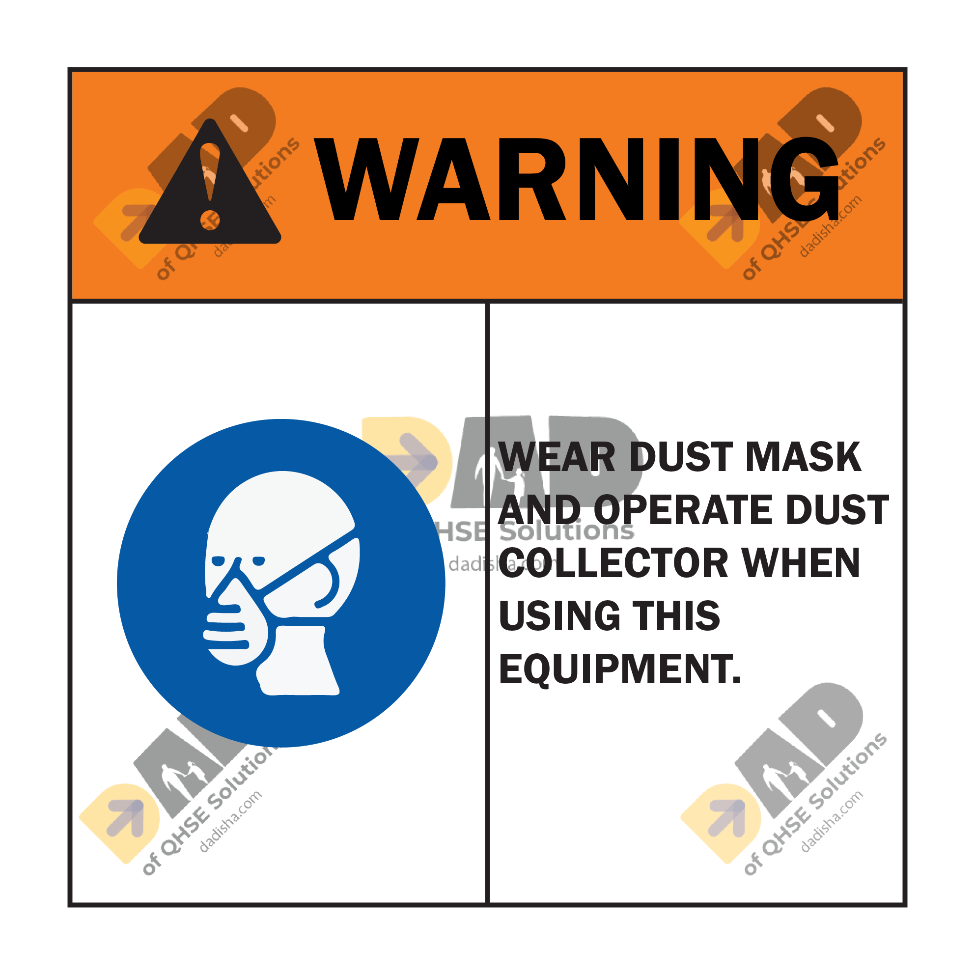 WARNING WEAR DUST MASK AND OPERATE DUST COLLECTOR WHEN USING THIS EQUIPMENT